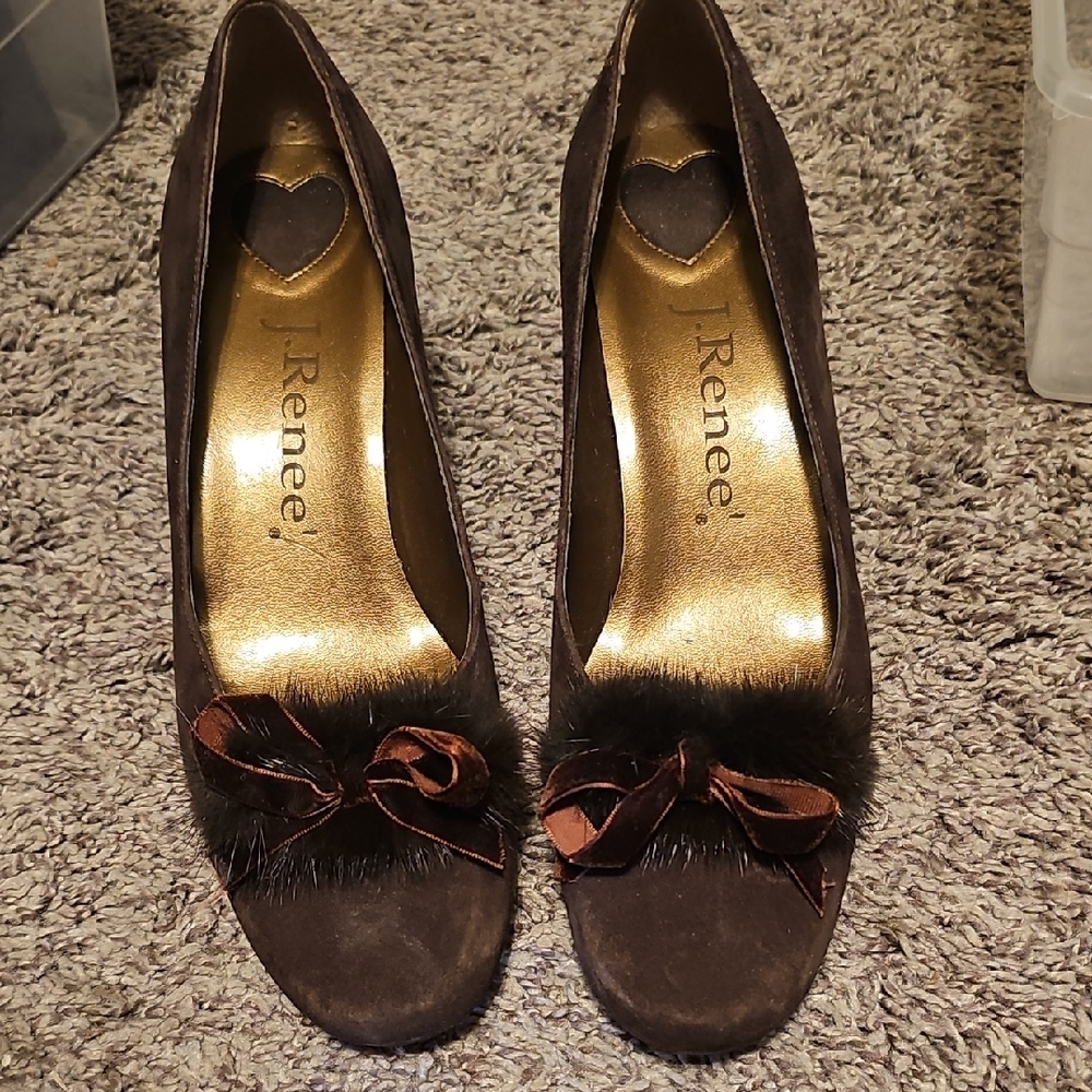 J.Renee Dark Brown Heels with Bow Accent